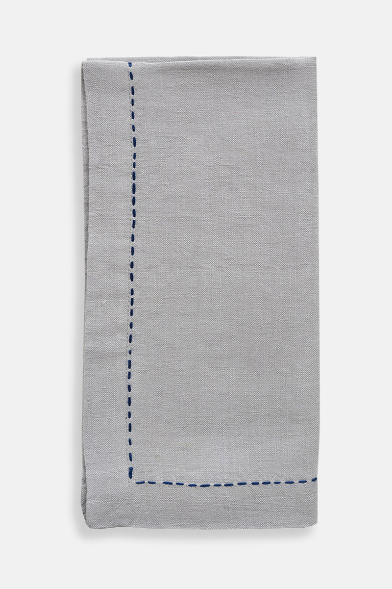 Karyn Linen Napkin Grey with Navy Stitch - Shop Linen Way 