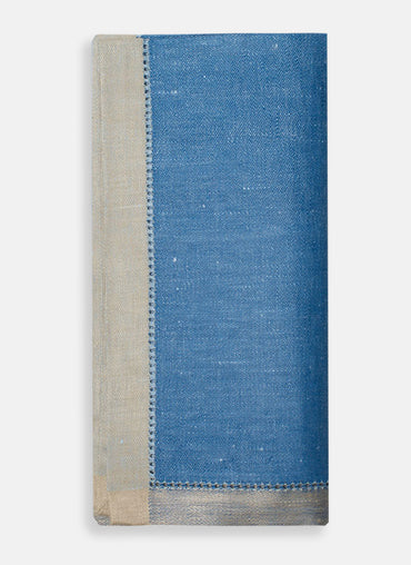 Marina Linen Napkin Blue with Taupe Grey Border - Shop Linen Way