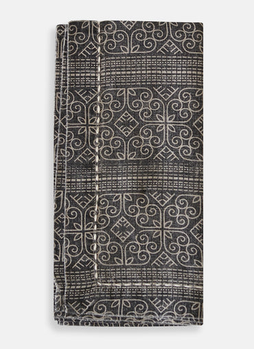 Phoebe Linen Napkin Black with Natural Geometric Design with White Stitching - Shop Linen Way