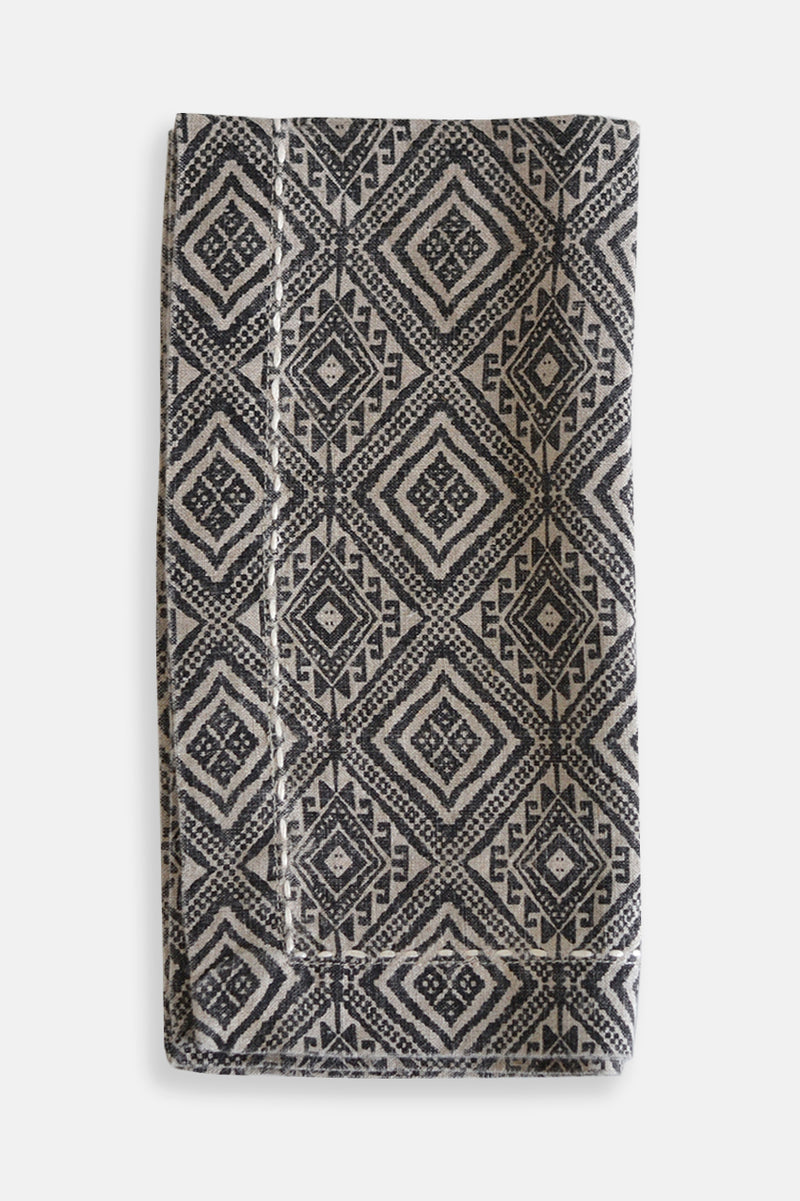 Paige Linen Napkin Black with White Geometric Design - Shop Linen Way 