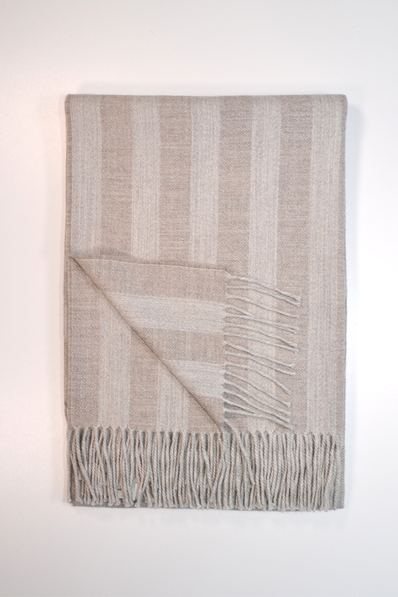 Rutherford Reversible Striped Baby Alpaca Eco Throw Cream & Taupe Stripes