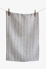 Summer Dream Linen Tea Towel Charcoal with White Stripes
