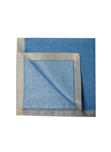 Marina Linen Napkin Blue with Taupe Grey Border - Shop Linen Way