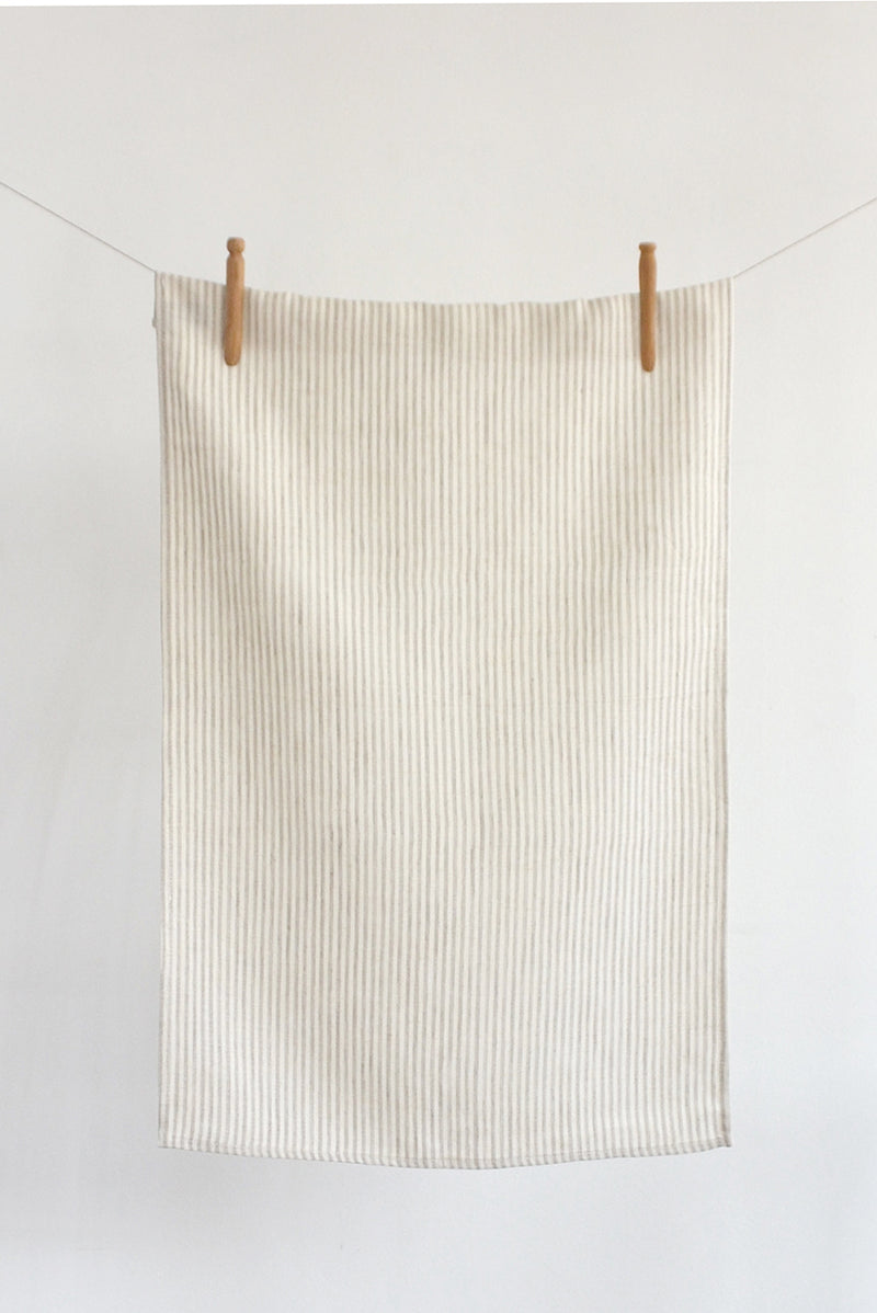 Myla Linen Tea Towel Tan with White Stripes